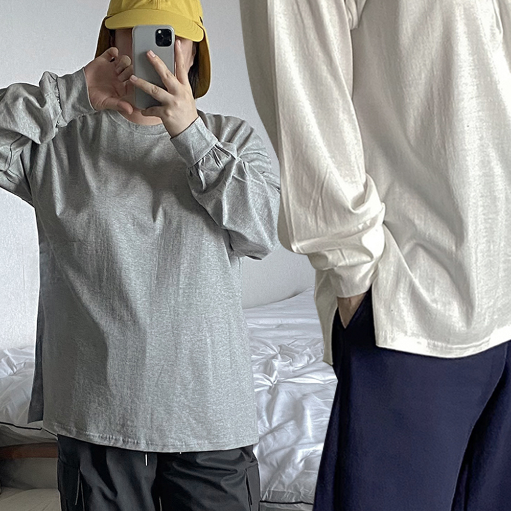 옆트임티셔츠 얇은긴팔 흰색티셔츠 - 상품 이미지