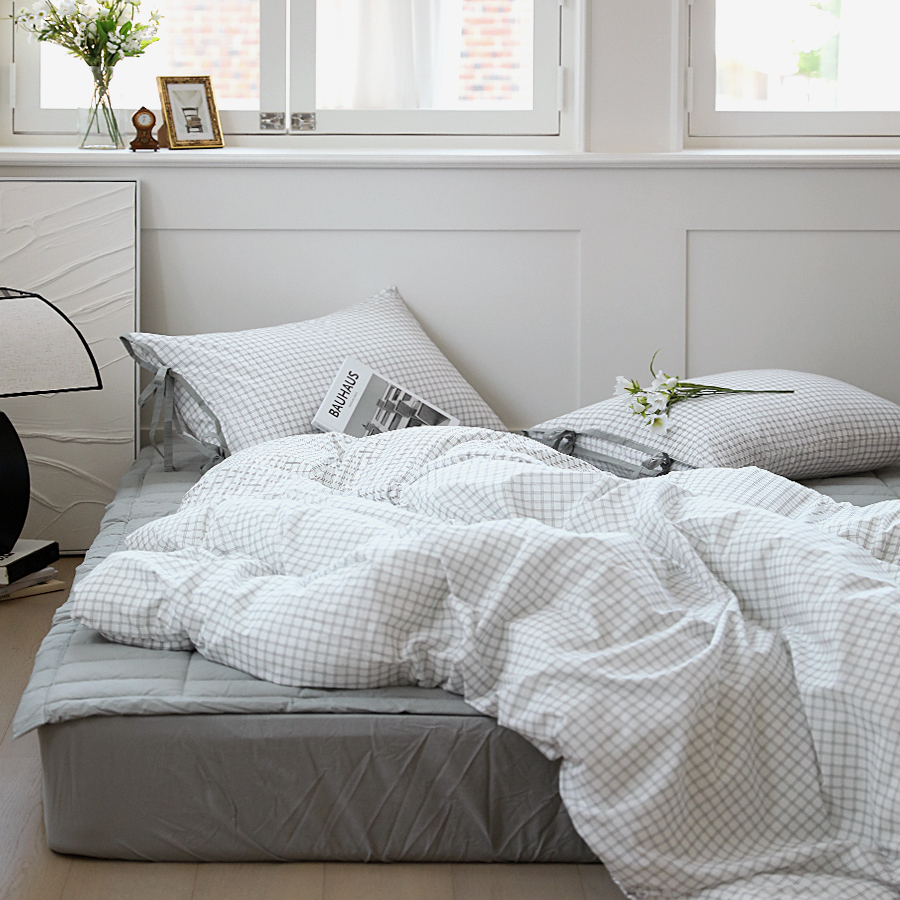 사계절 차렵이불 순면60수 이음선없는 광폭 호텔식 옥수수솜 더블 체크 이불 SS