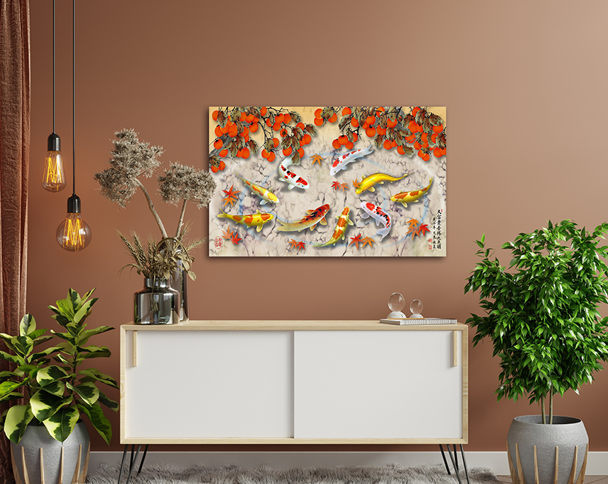 돈 들어오는 잉어 그림 비단 풍수 인테리어 캔버스액자 황금잉어 구어도 6호41x27cm