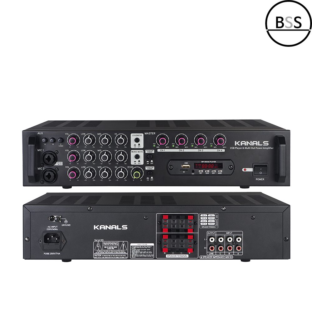 카날스 EMA-400N 파워앰프 4채널 400W 48V팬텀기능 USB 블루투스 매장 카페