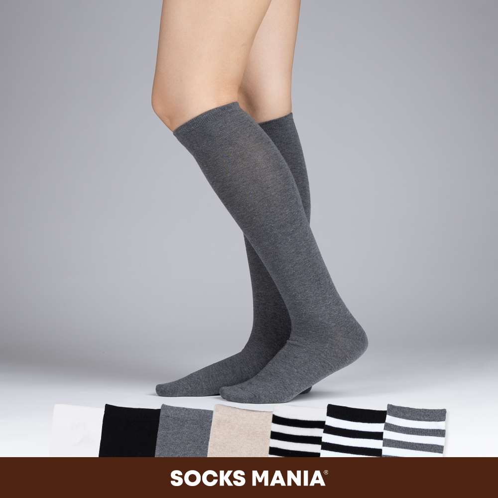 여성용 무지 삼선 무릎 반장 니삭스