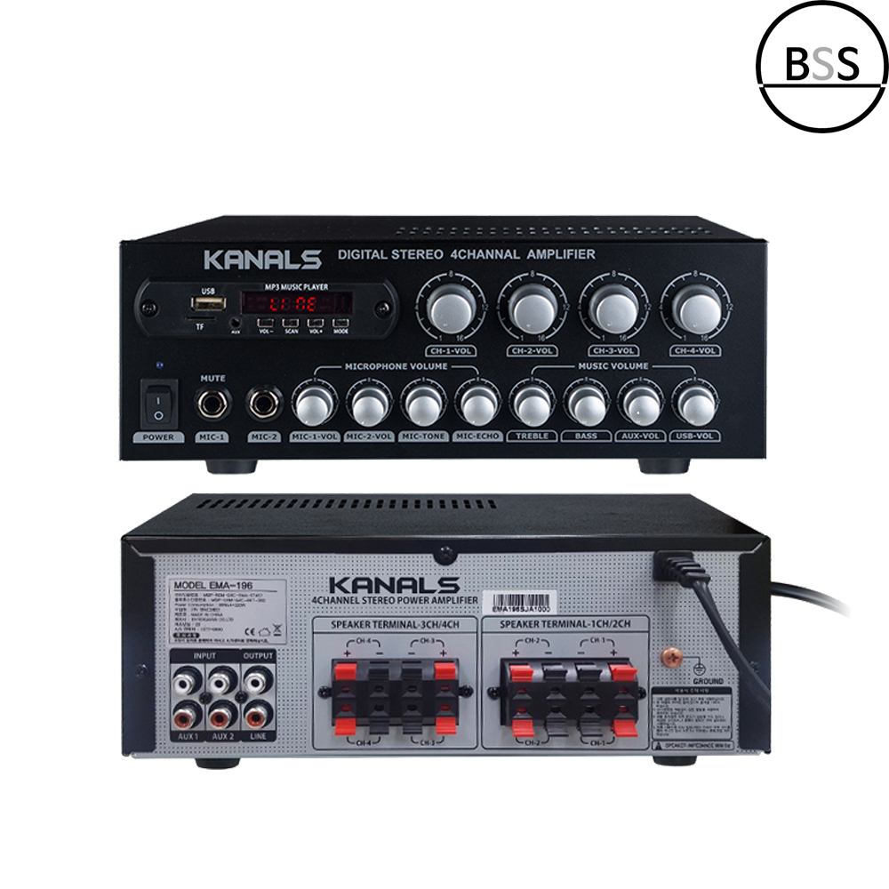 카날스 EMA-196 블루투스앰프 320W 4채널 USB 펍 태권도 소형매장 카페 - 상품 이미지