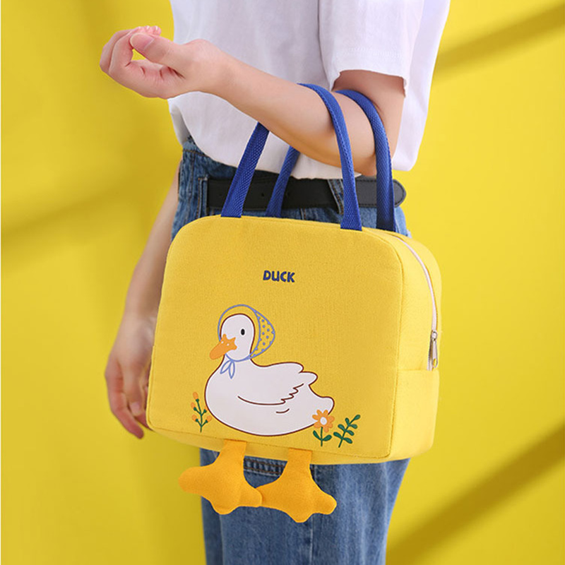 귀여운 오리 보온 보냉백 도시락 가방 캐릭터 아기 학생 런치백 파우치