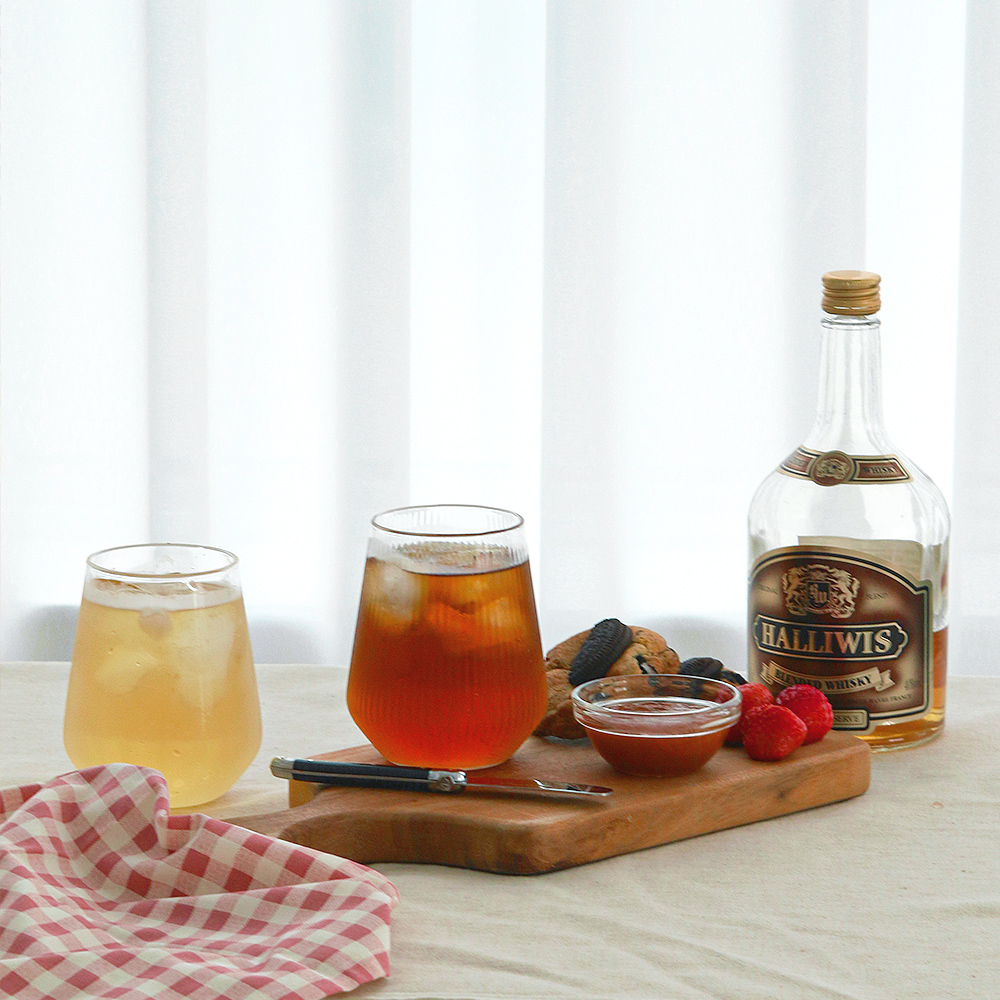 위스키잔 온더락 언더락잔 스템리스 손잡이 없는 와인잔 내열유리 플리츠