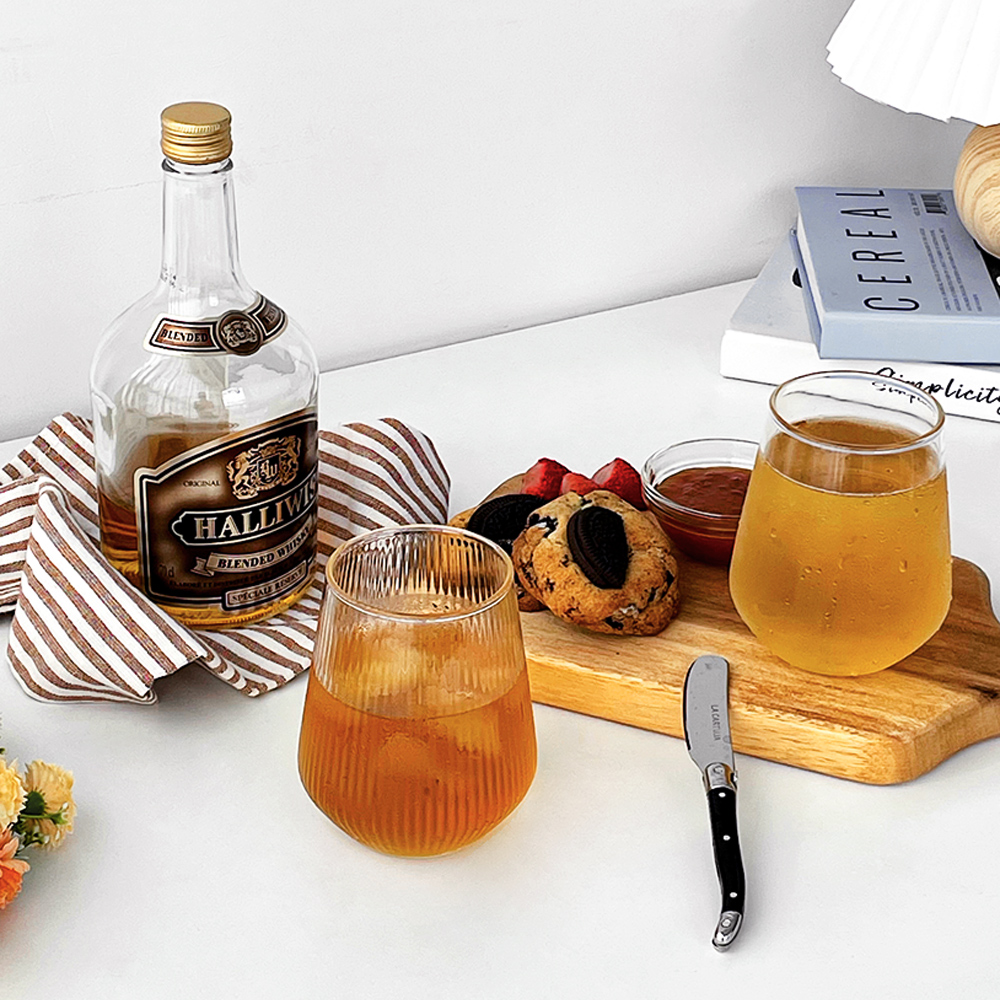 위스키잔 온더락 언더락잔 스템리스 손잡이 없는 와인잔 내열유리 플리츠