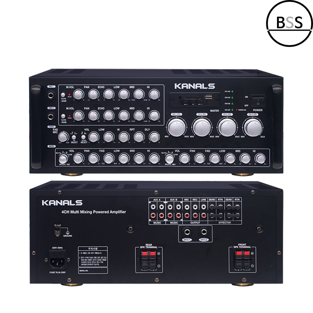 카날스 KQ-800W 앰프 800W 4채널 USB 블루투스 사무실 노래방 펍 헬스장 - 상품 이미지