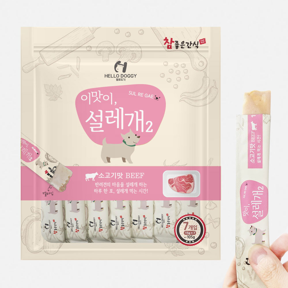 헬로도기 설레게 설레개 강아지츄르 강아지유동식 짜먹는간식 7p 소고기 - 상품 이미지
