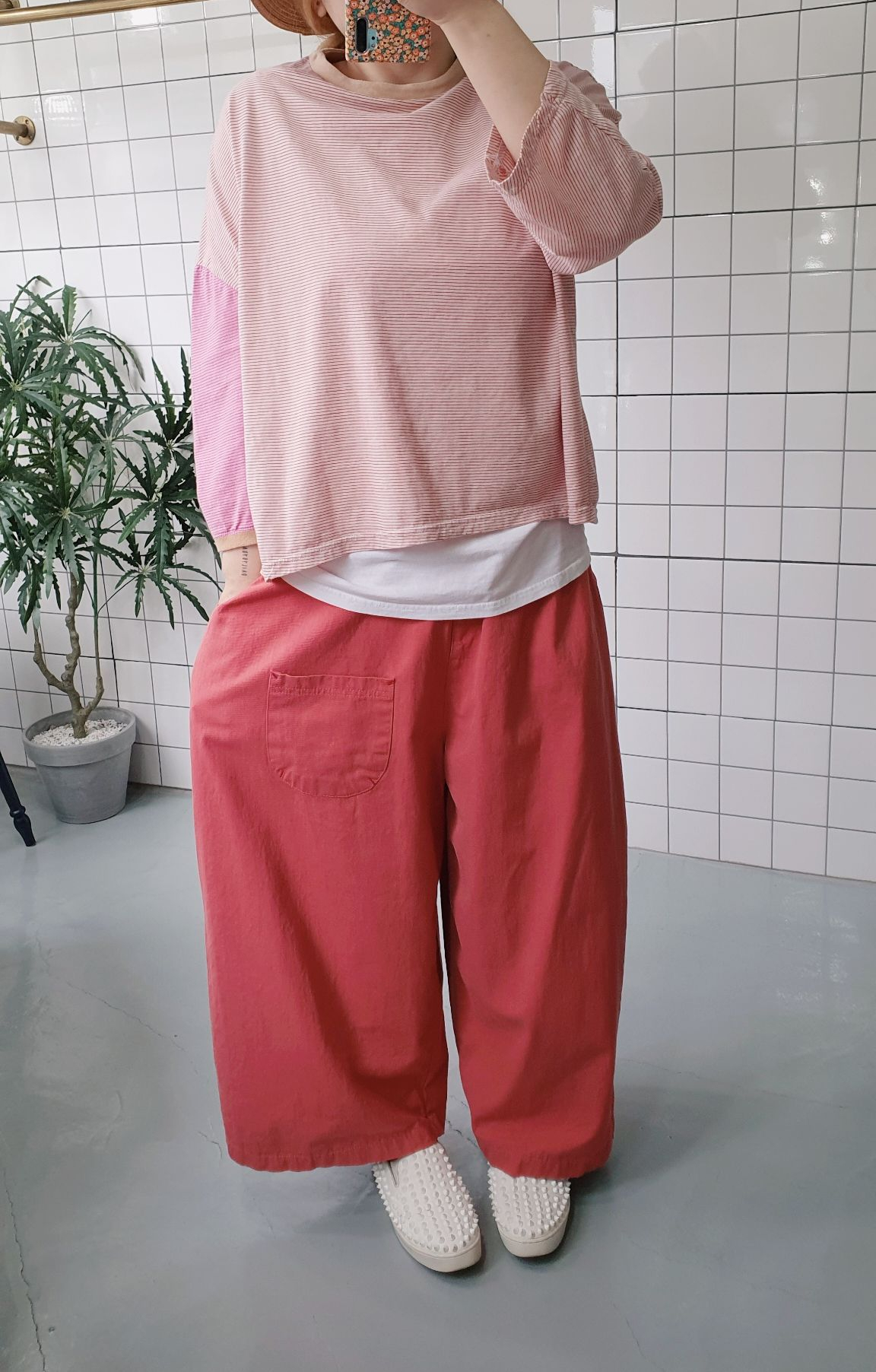 (무배) 고무밴딩 포켓 와이드 면 팬츠 - 상세 이미지 5