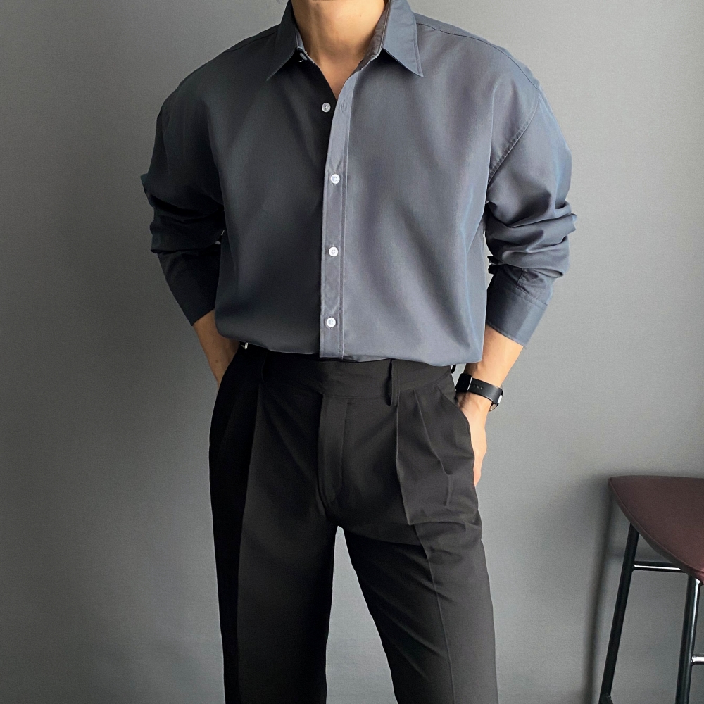 구김없는셔츠 남자오버핏남방 남자소라색셔츠 이미지 2