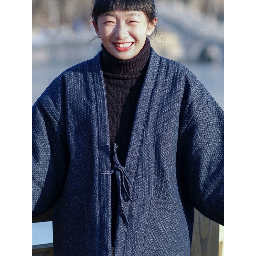 남색 한텐 자켓 일본풍 고급 점퍼 파자마 잠옷 유니크 데일리 유카타 홈웨어 남녀공용 따뜻 상품 이미지