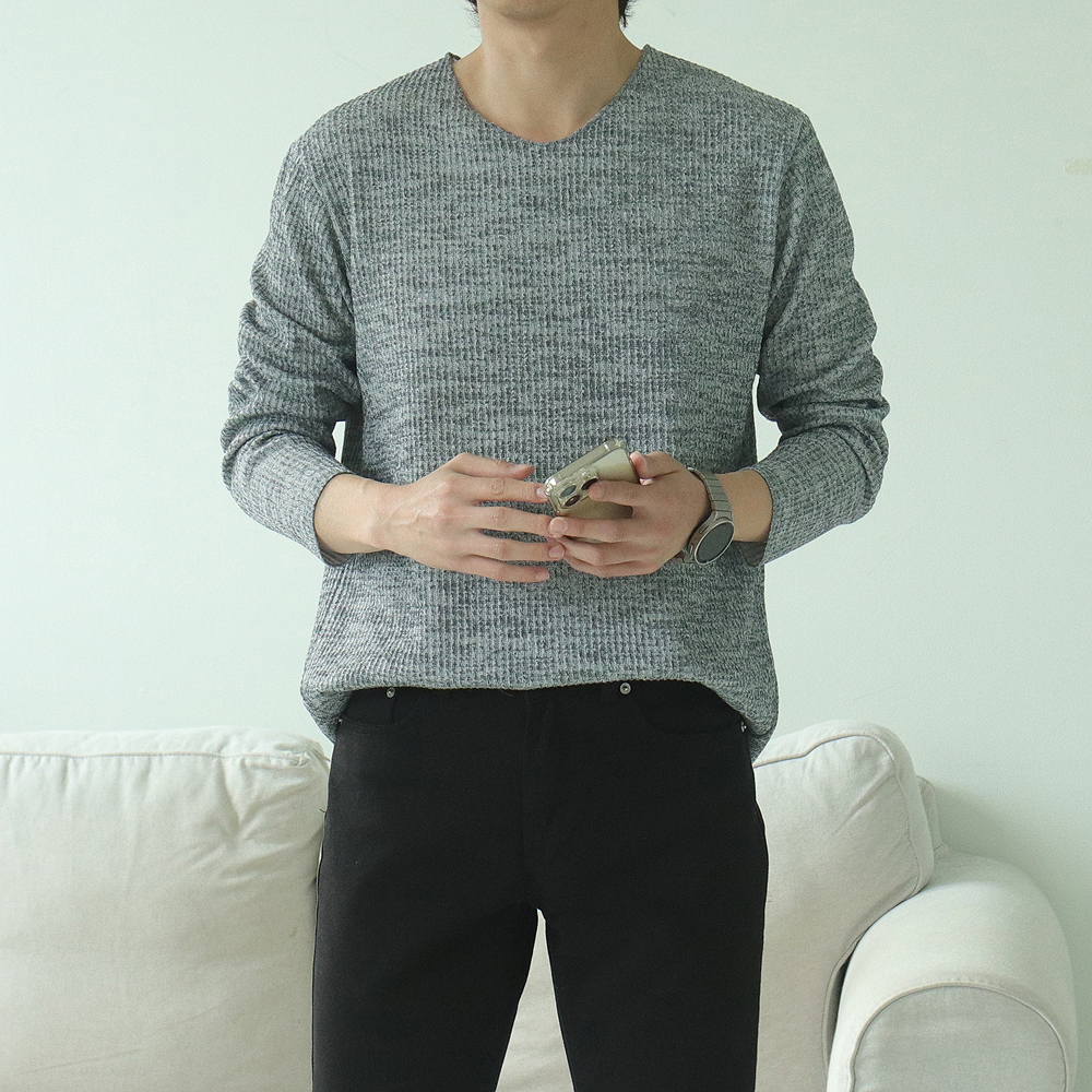 남자 니트 구김없는 골지 커플 브이넥 니트 남자 스웨터 - 상세 이미지 4