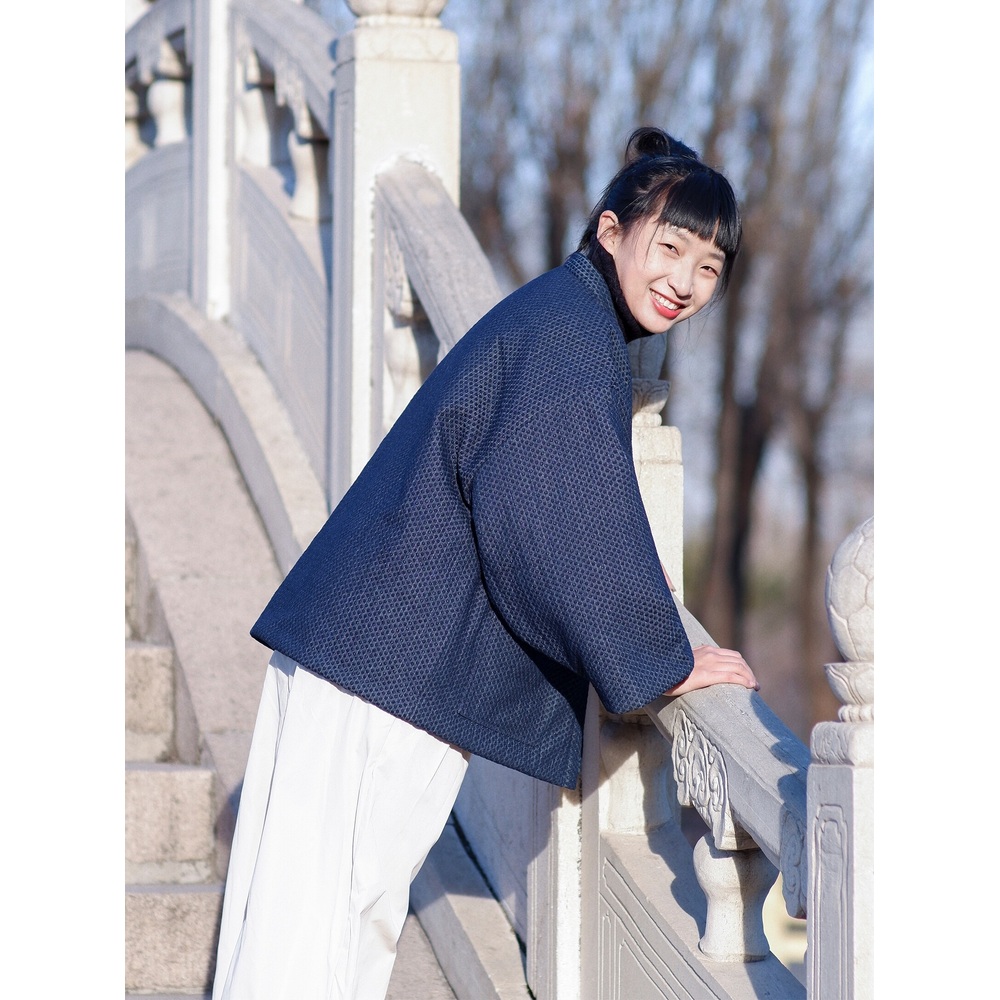 남색 한텐 자켓 일본풍 고급 점퍼 파자마 잠옷 유니크 데일리 유카타 홈웨어 남녀공용 따뜻 상품 이미지
