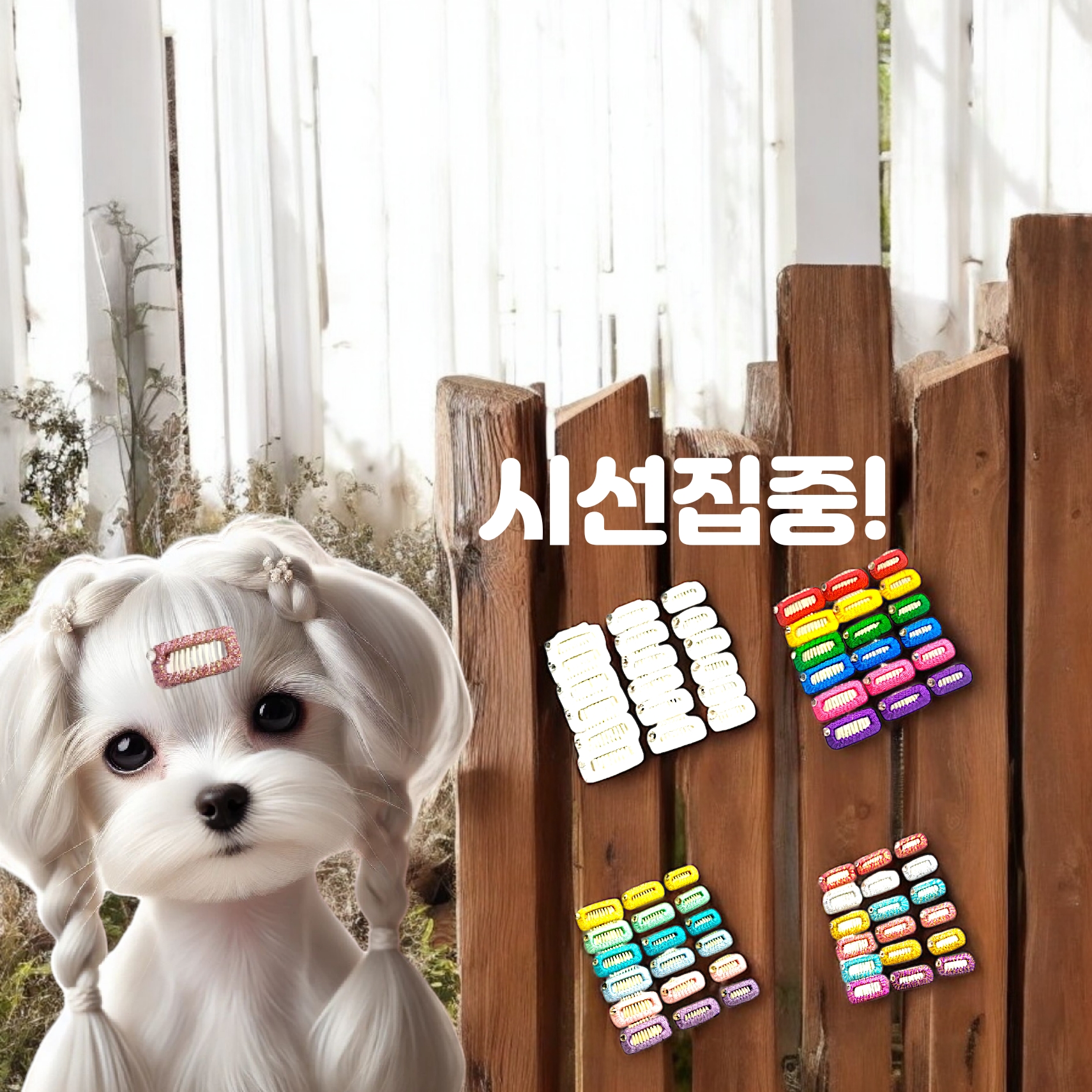 큐빅 강아지핀 6개 세트 사랑스러운 강아지빗살핀 7발 8발 9발 세트 종류다양