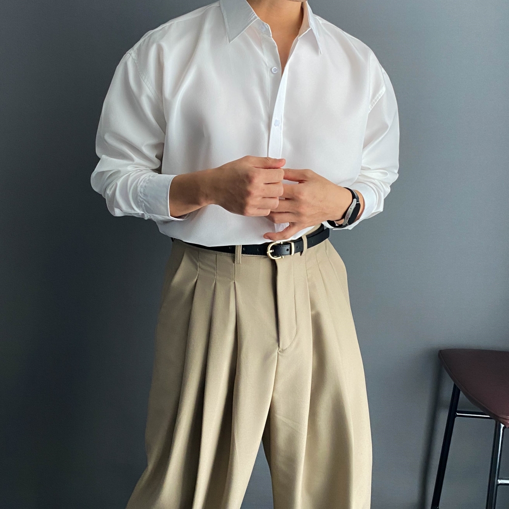 구김없는셔츠 남자오버핏남방 남자소라색셔츠 이미지 3