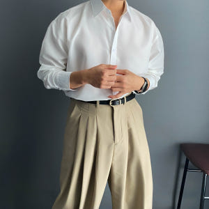 구김없는셔츠 남자오버핏남방 남자소라색셔츠 착용 후기 | 사이즈/핏 총정리 - 상품 이미지 3