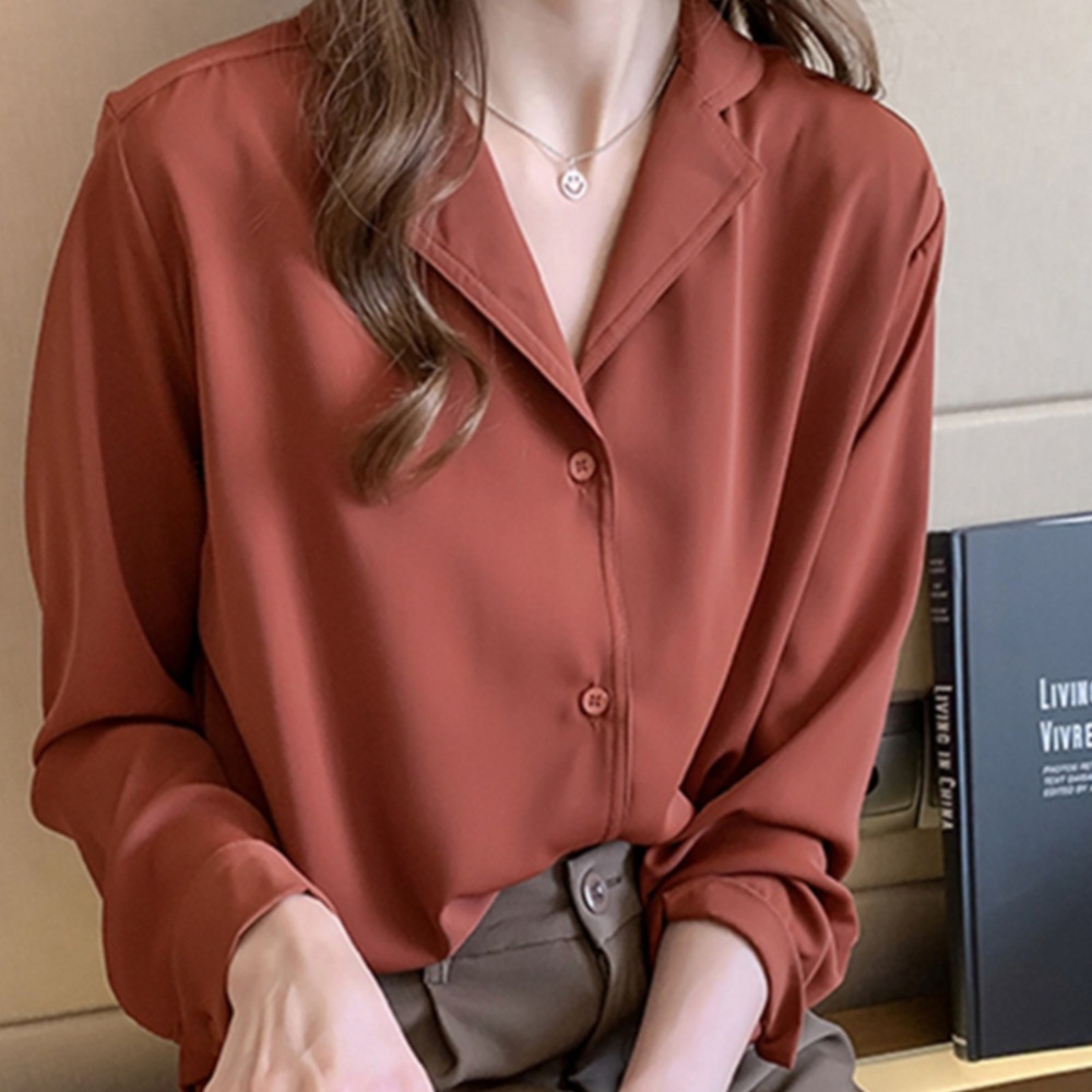 카라 브라운 쉬폰블라우스 긴팔 봄 가을 오피스룩 정장 출근 패션 코디 3컬러 - 상품 이미지