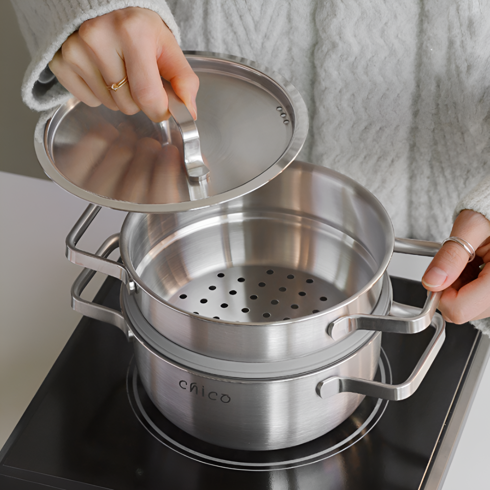 미니찜솥 스탠냄비 국산 스텐 인덕션전용 소형 통3중 IH 찜기