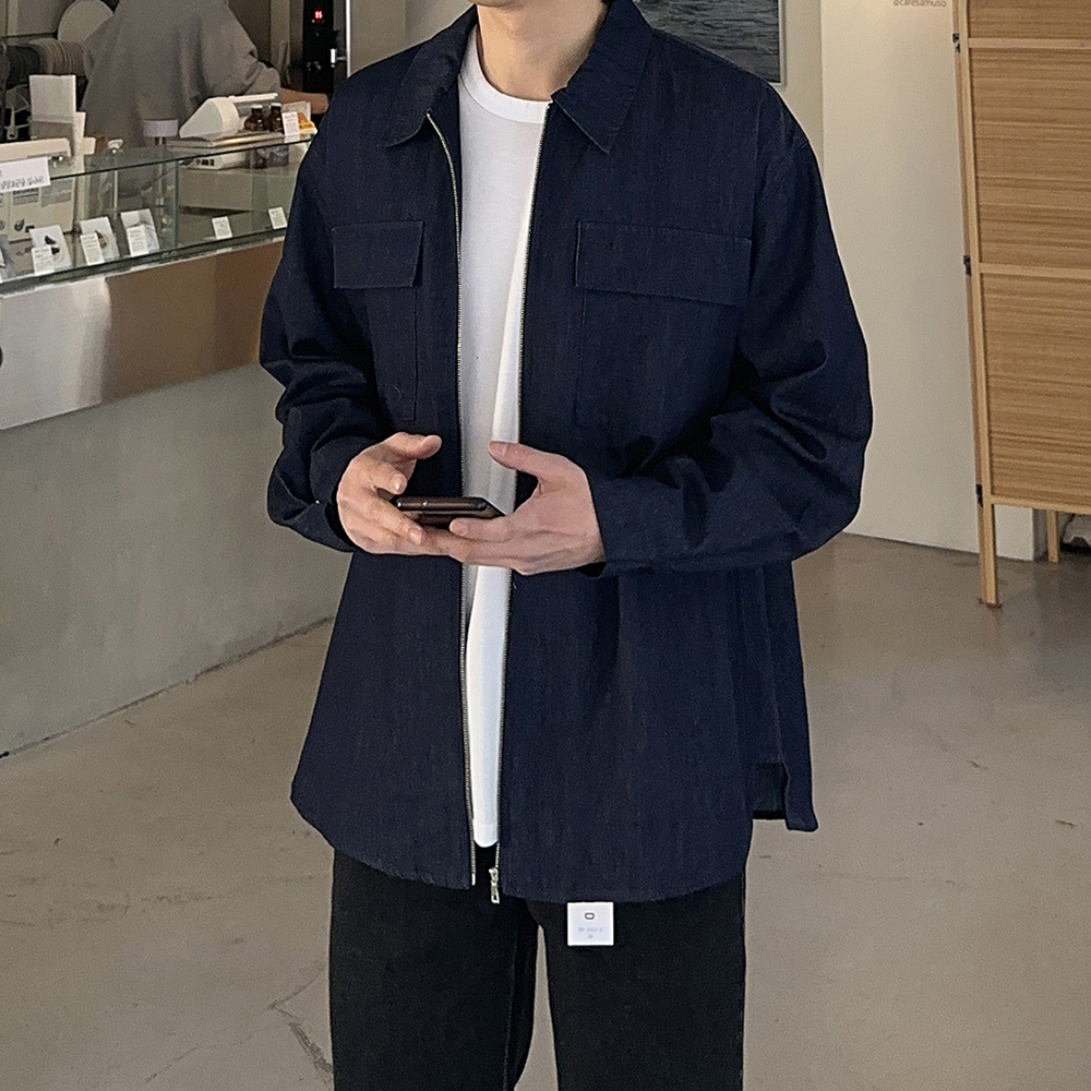 남자 청자켓 오버핏 집업 데님 남자 자켓 - 상세 이미지 2