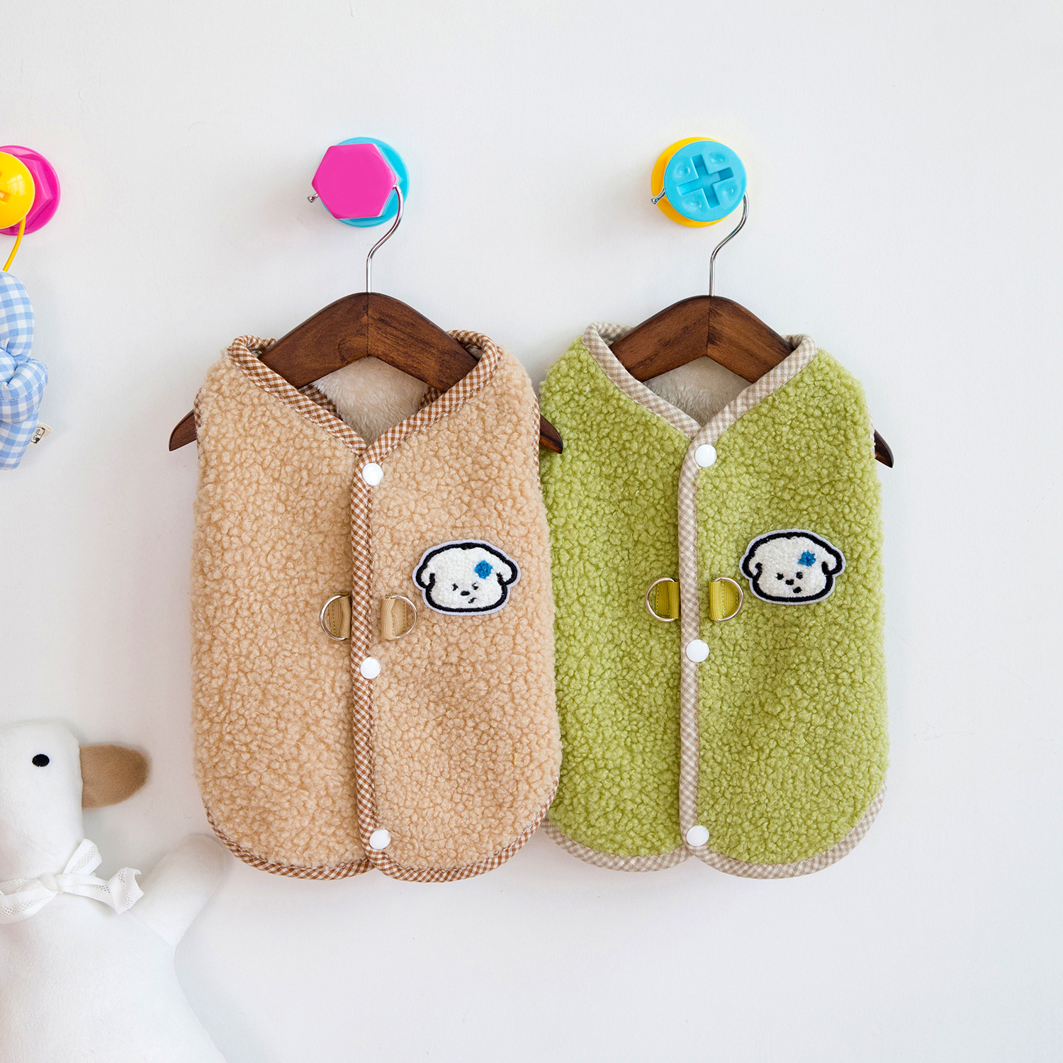 강아지 옷 흰둥이 뽀글이 조끼 하네스옷 실내복 S-2XL - 상세 이미지 2
