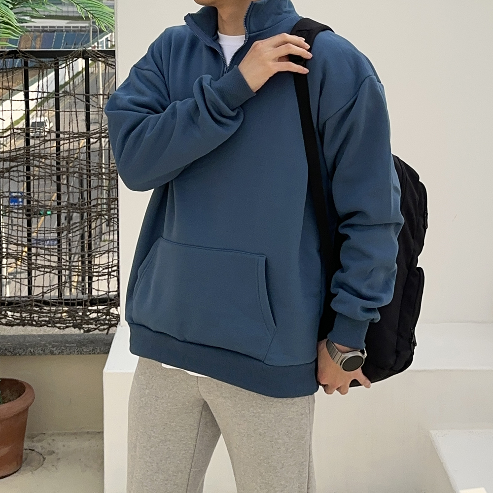 남자맨투맨 오버핏 아노락 반집업 티셔츠 남자기모맨투맨