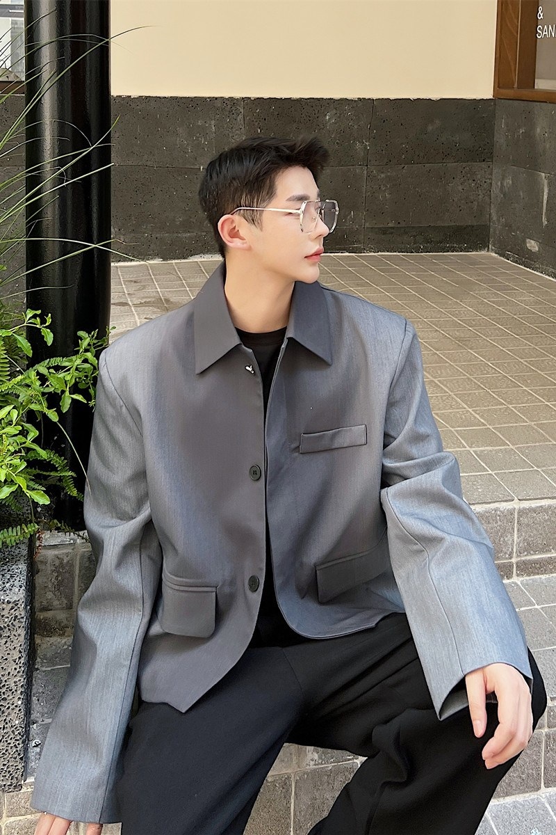 클래식 크롭 자켓 남성 그레이 그라데이션 유니크 디자인 캐주얼정장 하객룩 남친룩 패션 코디 이미지 6