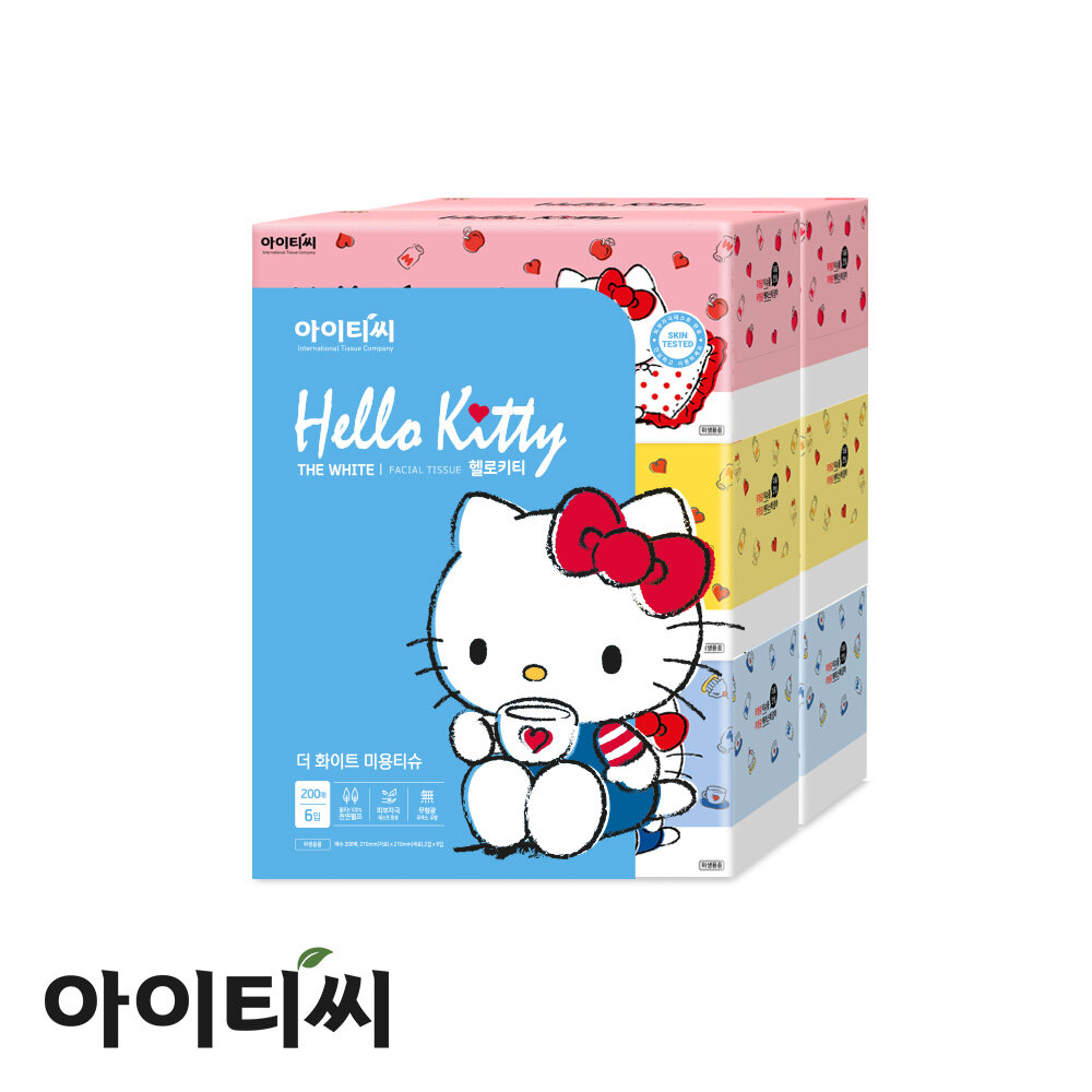 헬로키티 2겹 더화이트 미용티슈(200매) 6입X1팩(6개입)