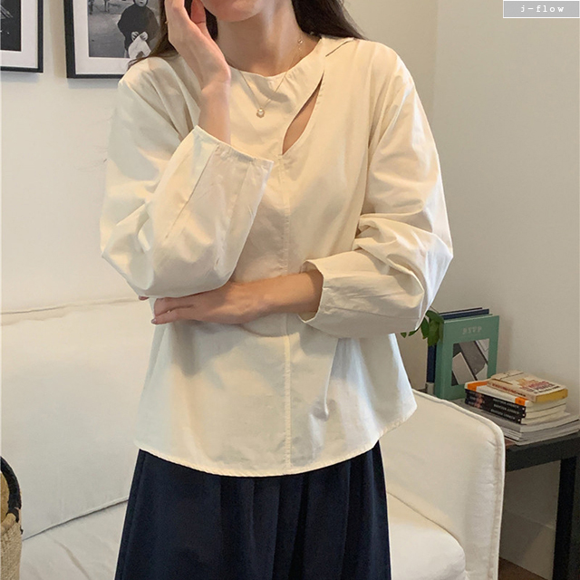 로터 홀포인트 오버핏 코튼 라운드 블라우스 3col 봄 가을 바스락 벌룬 하프 제이플로우 이미지 8
