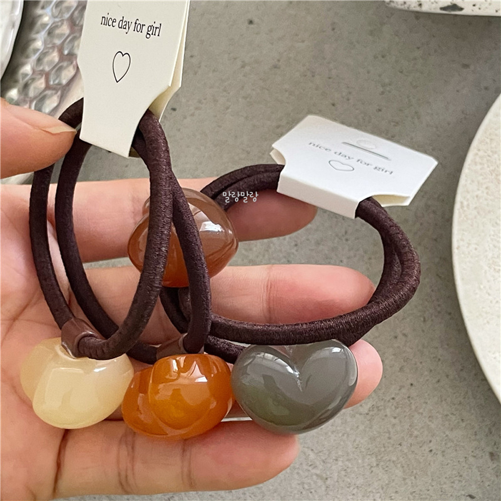 러블리 하트 머리방울 세트 잘늘어나는머리끈 헤어고무줄 - 상세 이미지 3