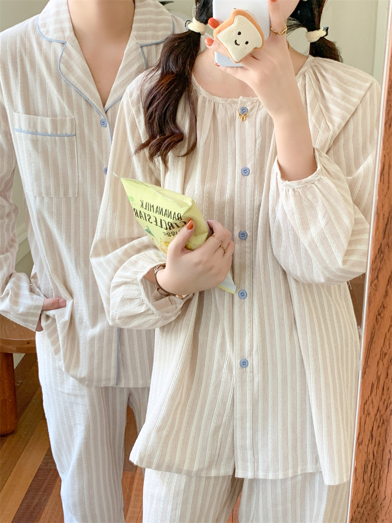 (커플잠옷) (그로이잠옷세트) 여성잠옷 남성파자마 2컬러 스트라이프 가을 긴팔 신혼 연인 상세 이미지 30