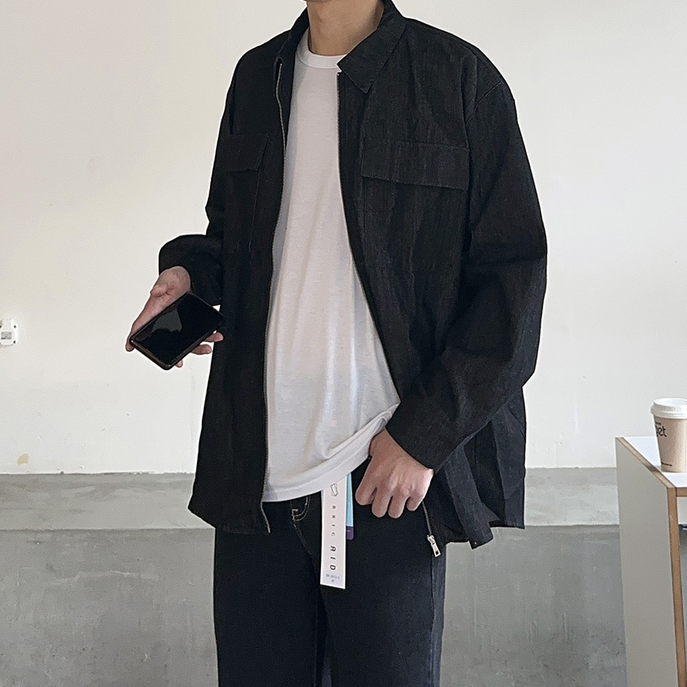 남자 청자켓 오버핏 집업 데님 남자 자켓 - 상품 이미지
