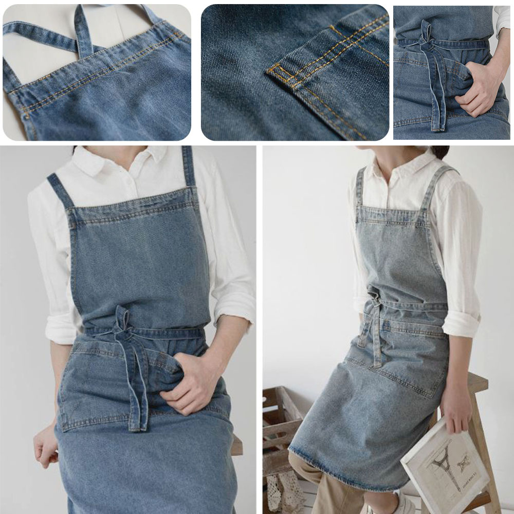 데님 캐주얼 청앞치마 어린이집 카페 공방 어센틱 커버
