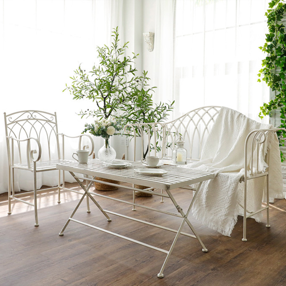 마르세유 화이트 빈티지 철제 야외 가든 테라스 카페 의자 인테리어