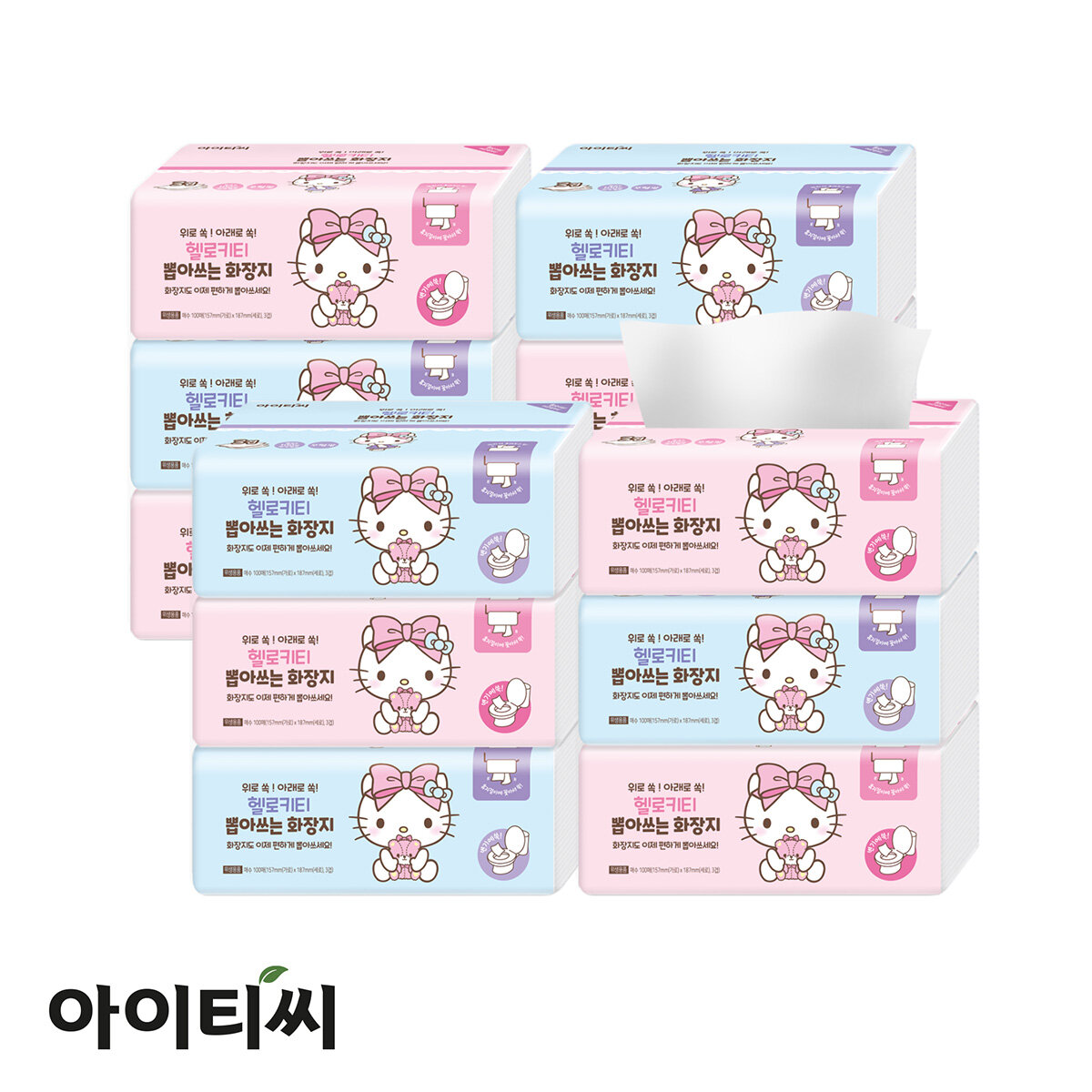 헬로키티 핑크리본  뽑아쓰는 화장지(100매) 3입X4팩(12입)