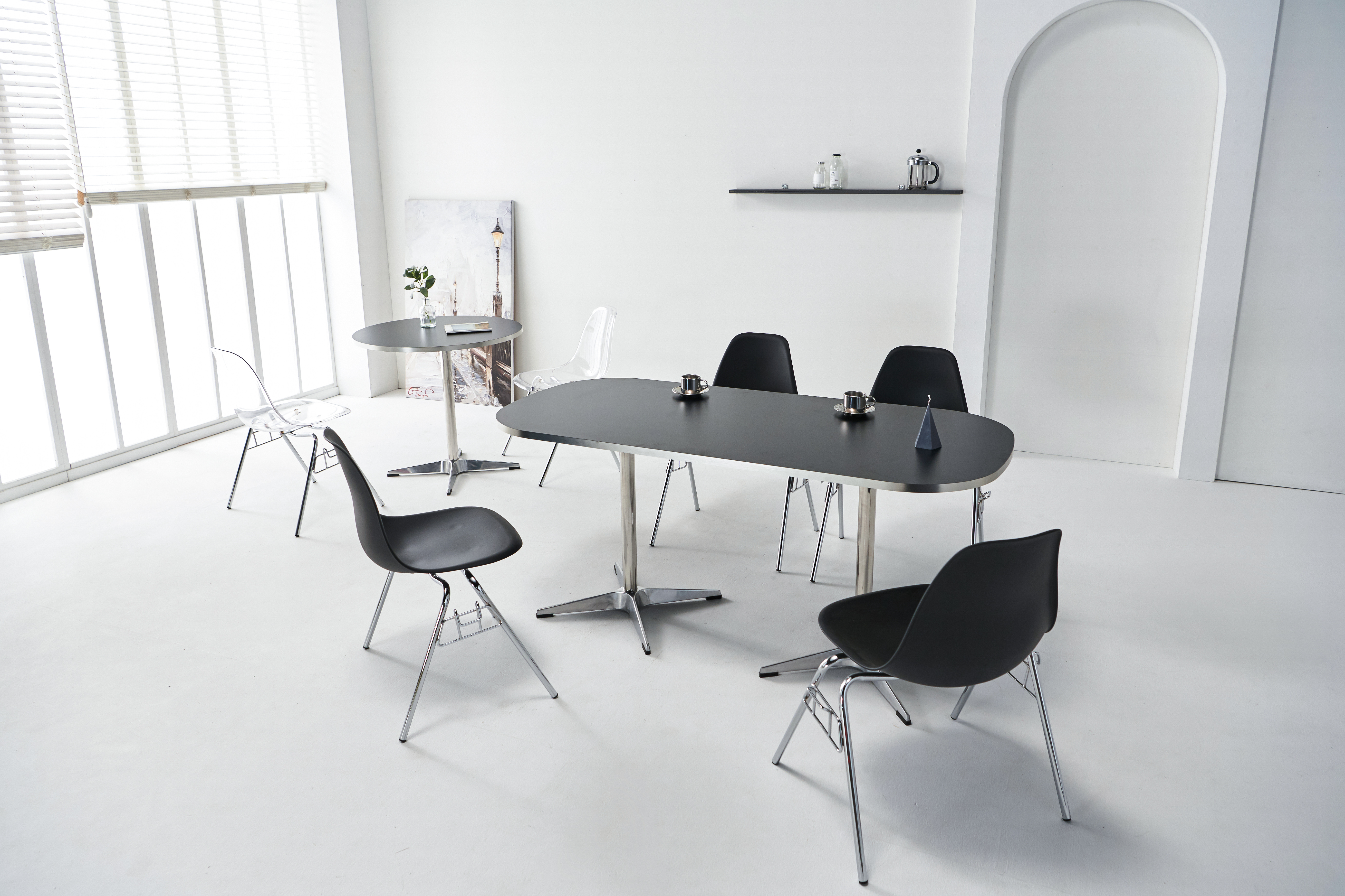 플랜 카페 업소용 테이블 라운드 식당 식탁 1600 블랙