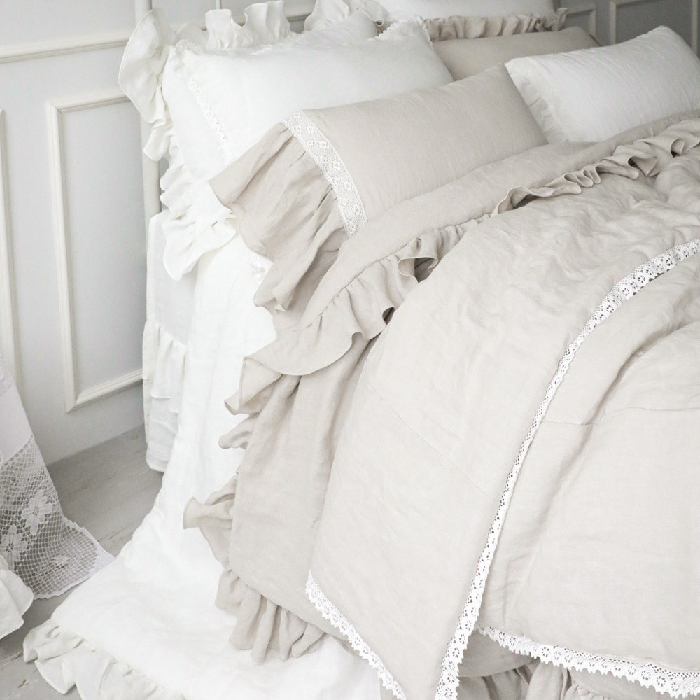 시에나 러플 프릴 레이스 수입 고급 린넨 차렵이불 침구 베딩 베게커버