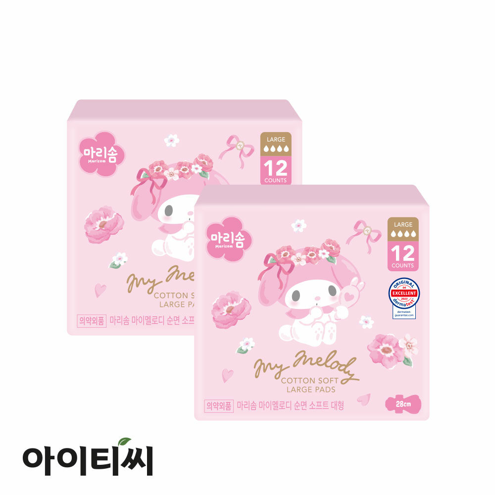 마리솜 마이멜로디 순면 소프트 대형 생리대(12입)X2팩 - 메인 이미지