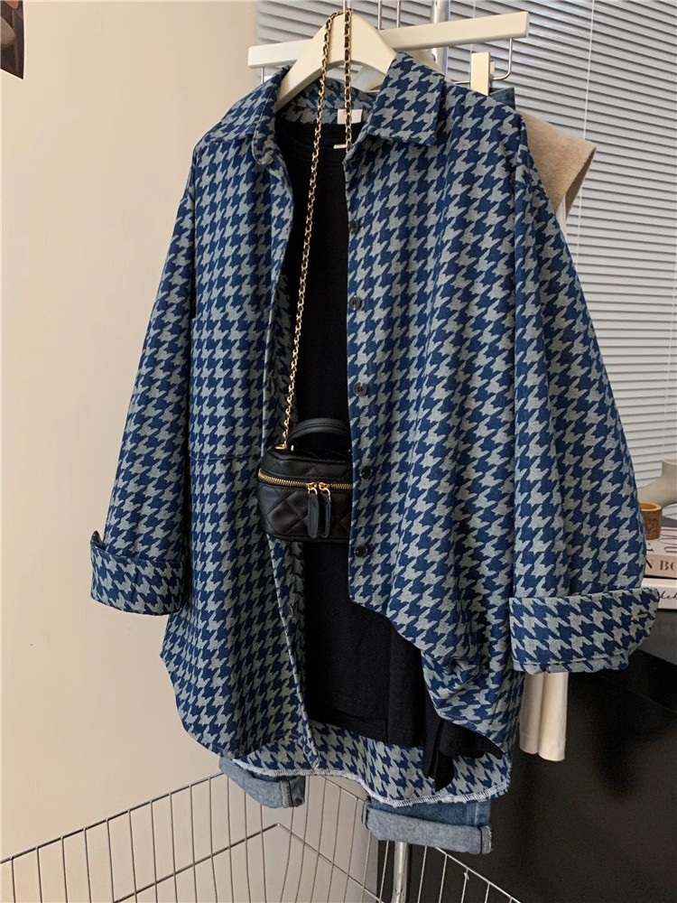 여성 빅사이즈 긴팔 데님 셔츠 데일리룩 청남방 - 상품 이미지
