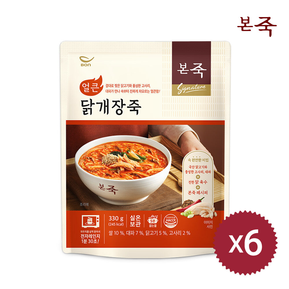 (m) 본죽 얼큰닭개장죽 330g X 6팩 - 상품 이미지