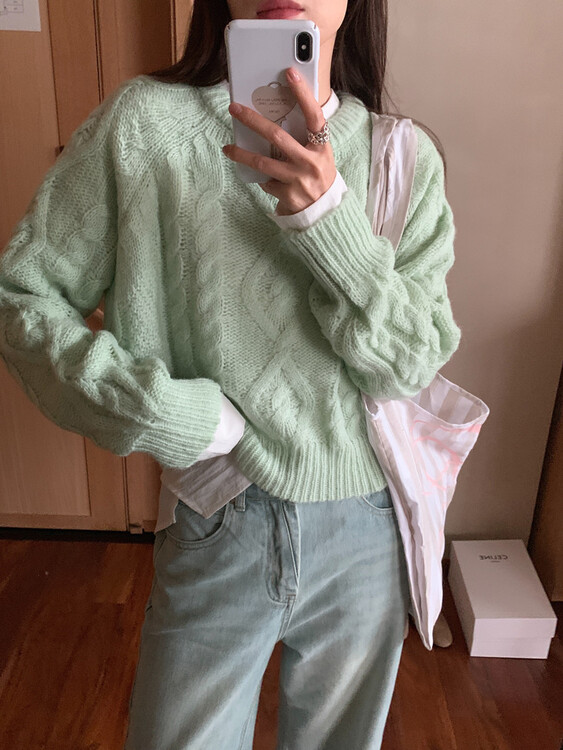 올데이 라운드넥 가을 케이블 꽈배기 짜임 데일리 빈티지 포근 니트 티셔츠 - 상세 이미지 2