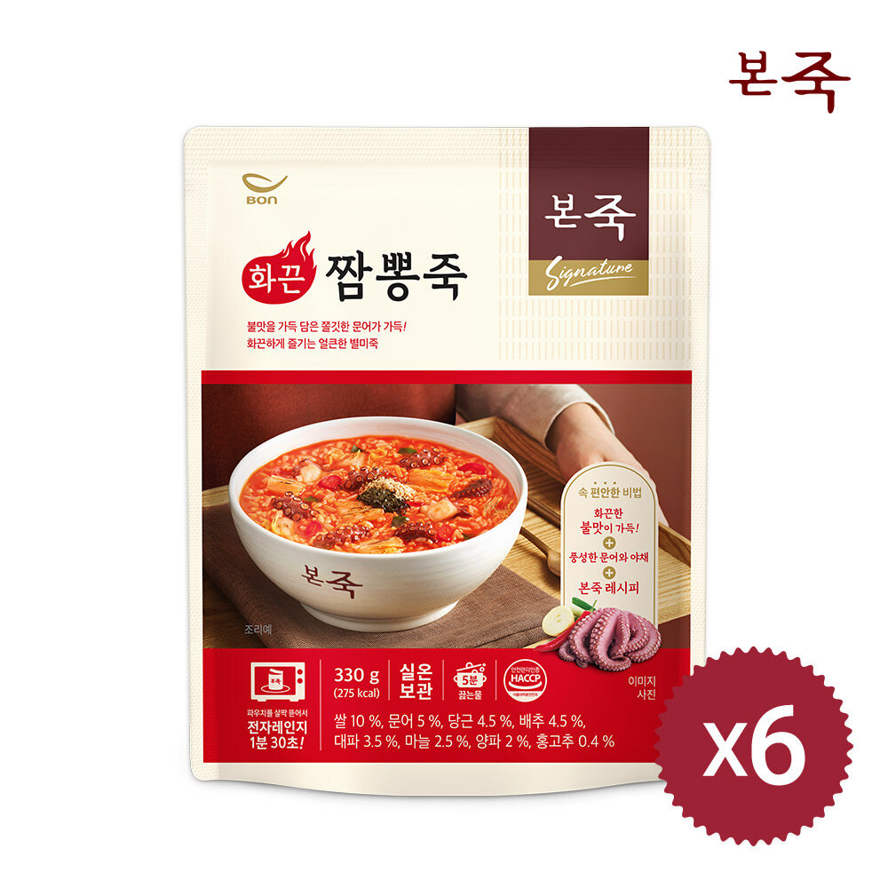 (m) 본죽 화끈짬뽕죽 330g X 6팩