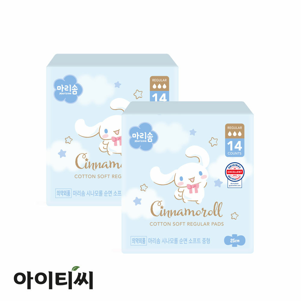 마리솜 시나모롤 순면 소프트 중형 생리대(14입)X2팩 - 메인 이미지