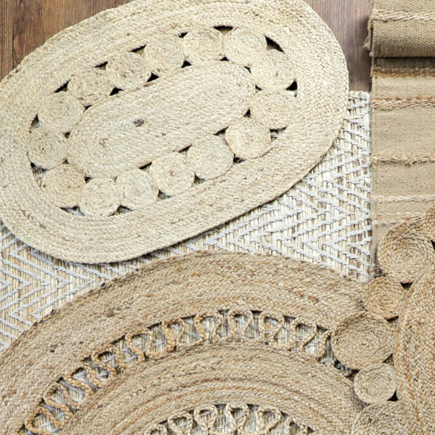 특가 AGRA INDIA 수입 황마 대형 거실 수초 멍석 여름 빈티지 라탄 원형 러그 매트 A50x75cm
