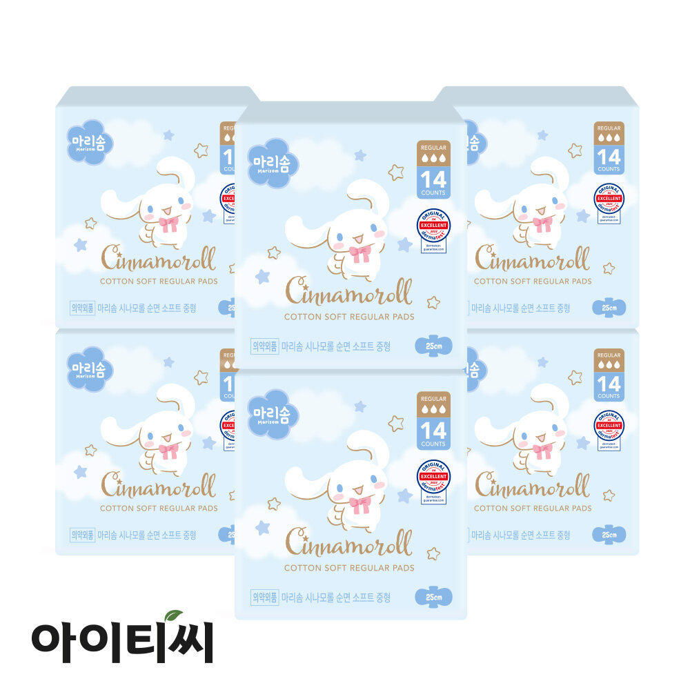 마리솜 시나모롤 순면 소프트 중형 생리대(14입)X6팩 - 메인 이미지