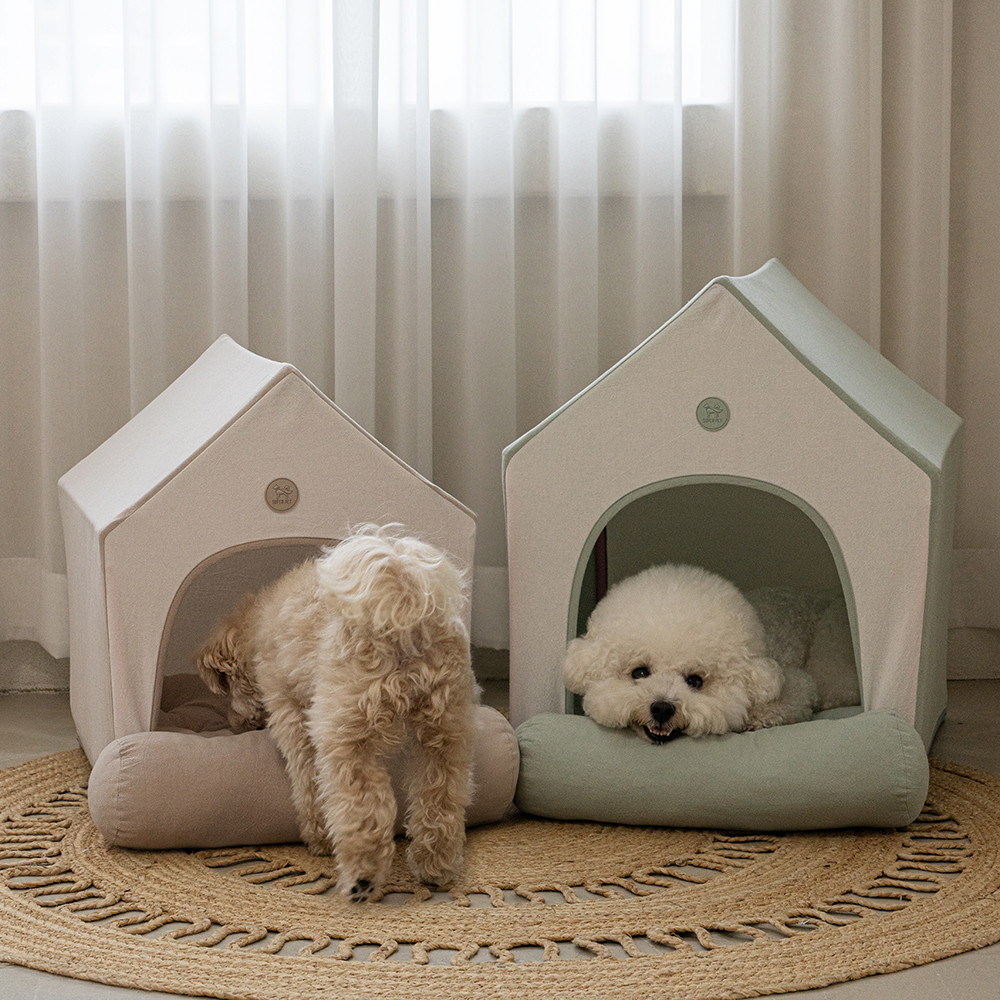 강아지집 하우스 애견 사계절 숨숨집 텐트 베이지 M