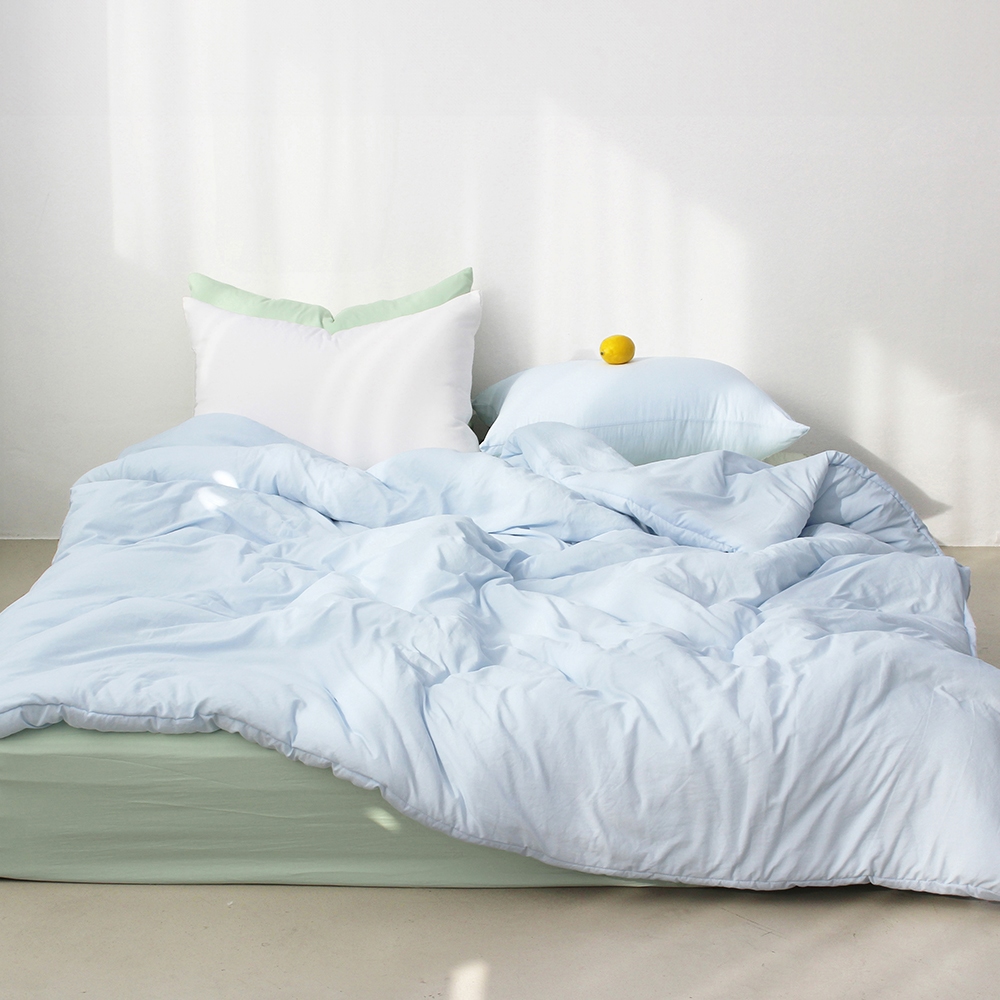 부드러운 아멜리 워싱 사계절 옥수수솜 무봉제 차렵이불 캐시미어 블루, Q(퀸)