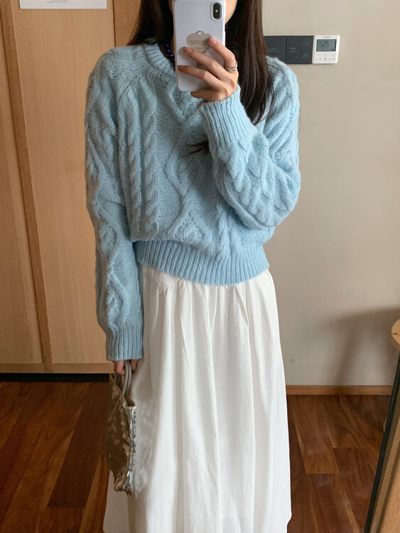 올데이 라운드넥 가을 케이블 꽈배기 짜임 데일리 빈티지 포근 니트 티셔츠 - 상세 이미지 4