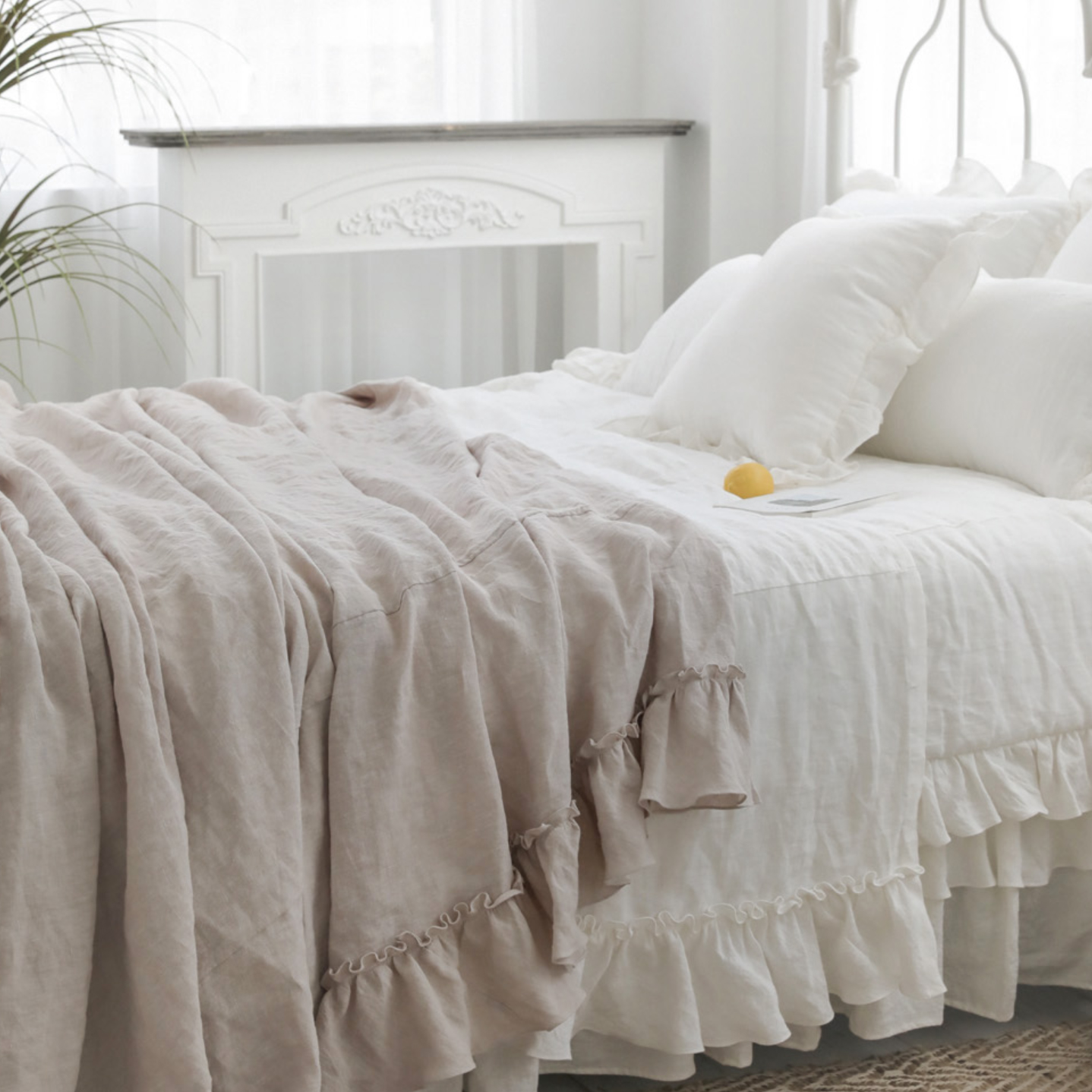 러플 시에나 고급 린넨 100 홑겹 여름 이불 세트 침대 베드 스프레드 겸용 침구 S/SS용