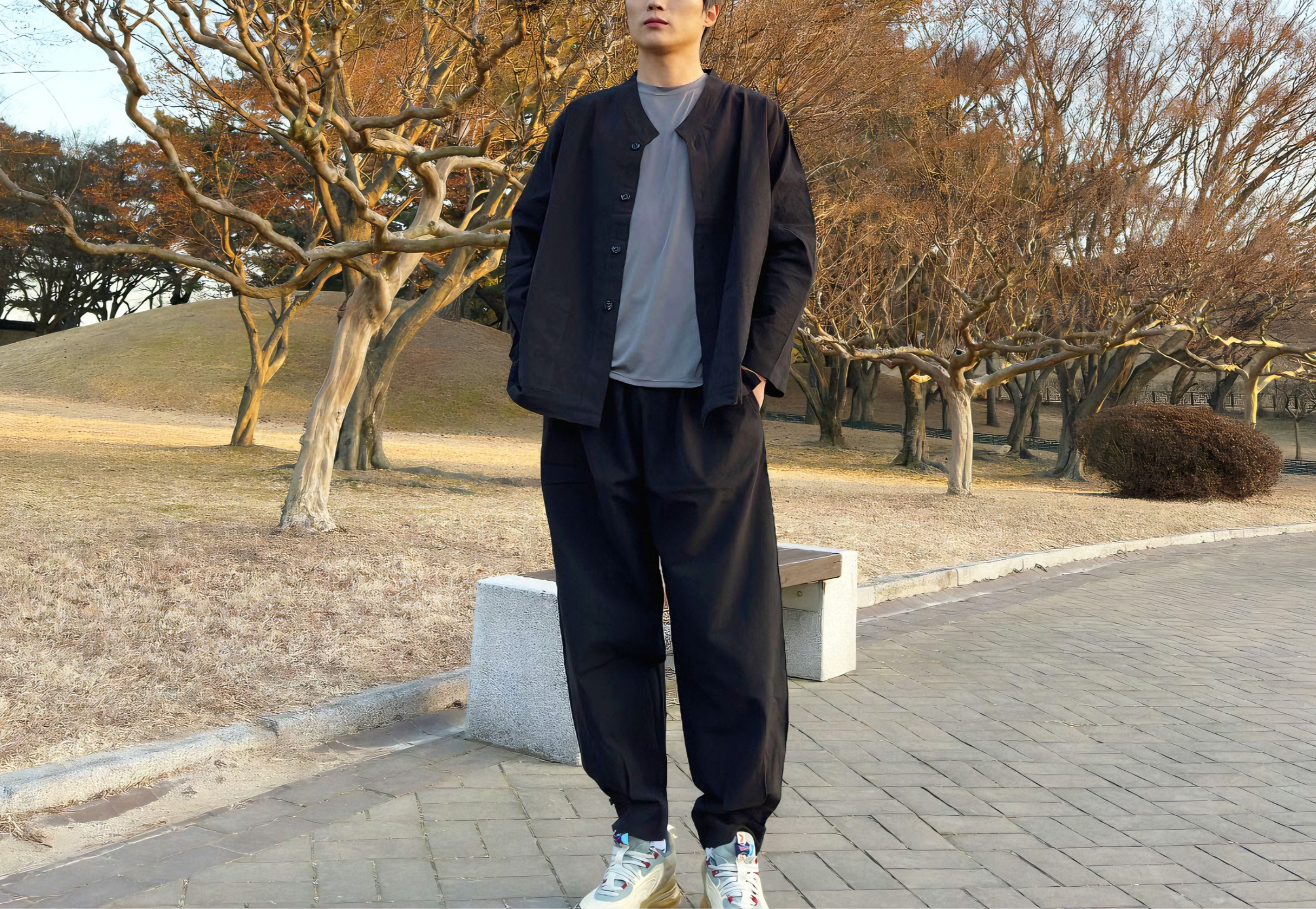봄 가을 생활한복 저고리 바지 세트 단추 남녀공용 면100 - 상세 이미지 2