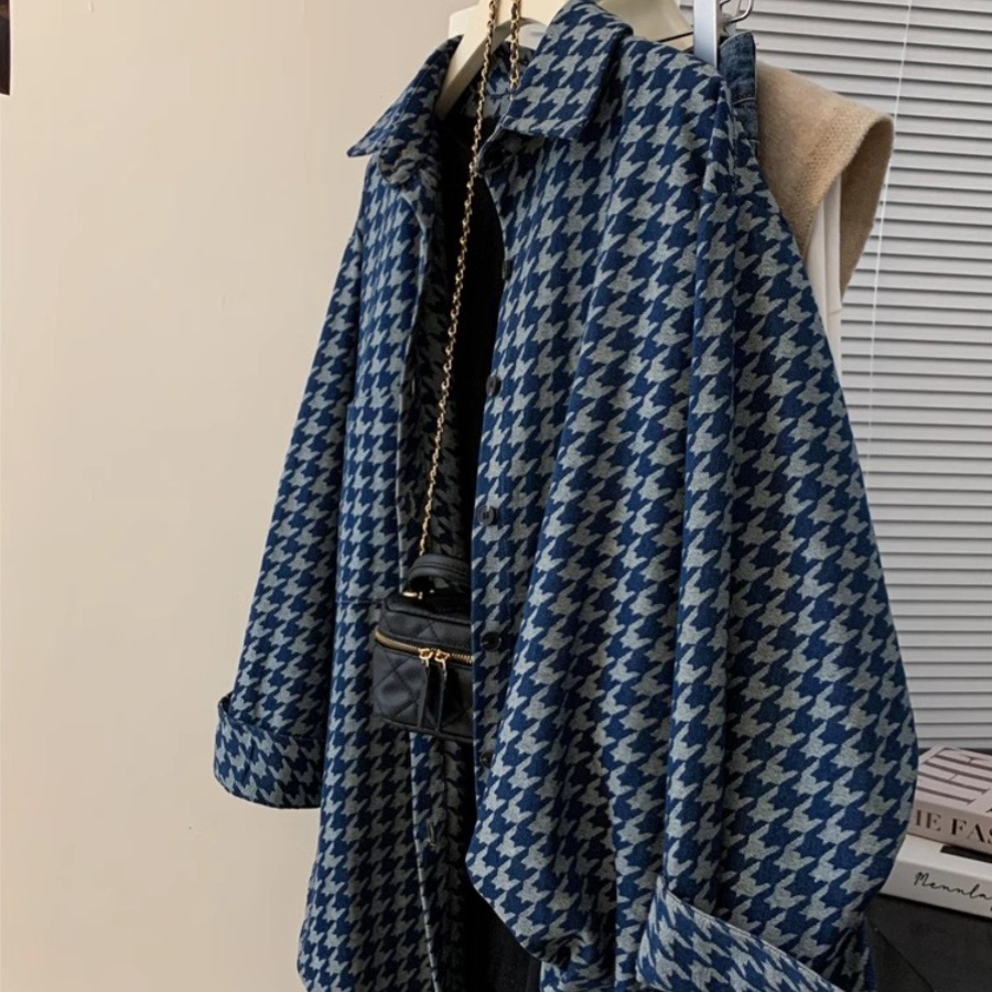 여성 빅사이즈 긴팔 데님 셔츠 데일리룩 청남방 - 상세 이미지 5
