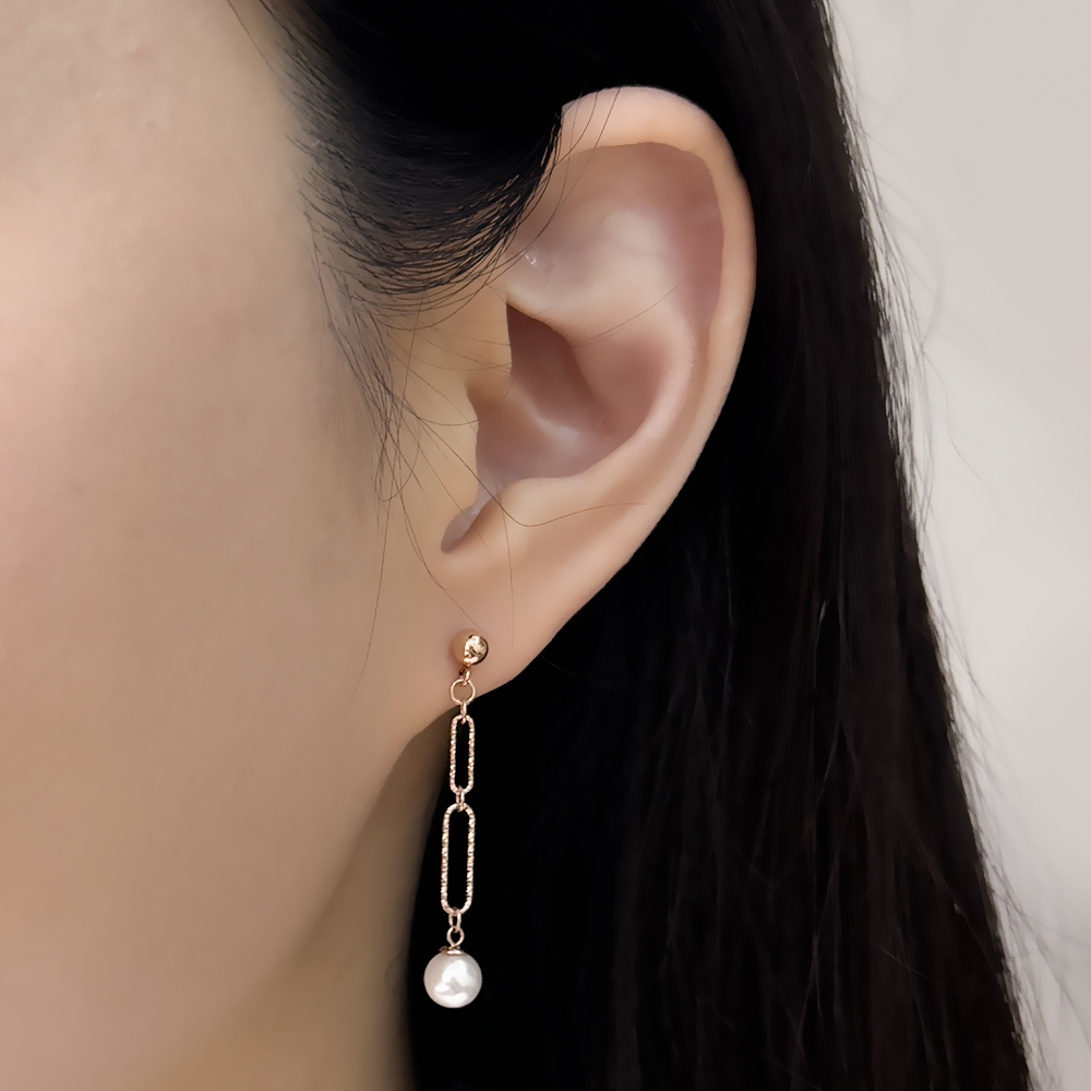 14k 6mm 스왈 진주 컷팅 클립 드롭 원터치 귀걸이 OPPE0164 - 상세 이미지 4